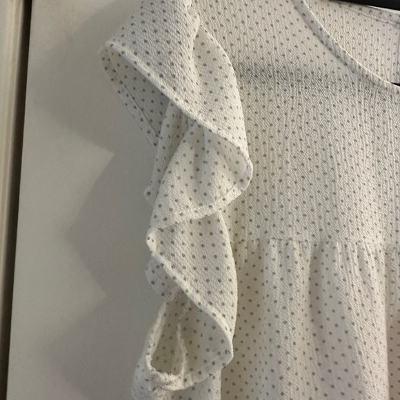 Alter’d State - Ivory Tiered Flutter Sleeve Blouse with Sage Green Swiss Dots - Picture 3 of 5